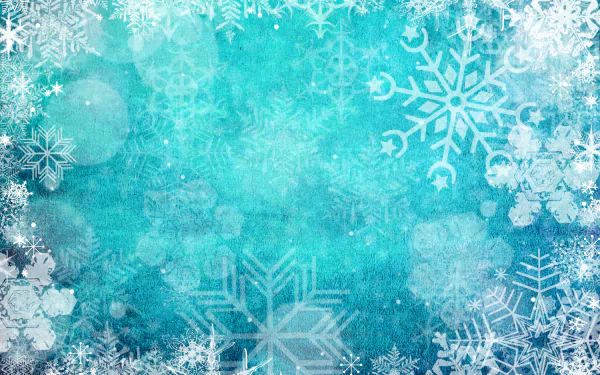 Artistic 4K Ultra HD desktop wallpaper featuring intricate white snowflakes on a textured turquoise background with soft bokeh effects.