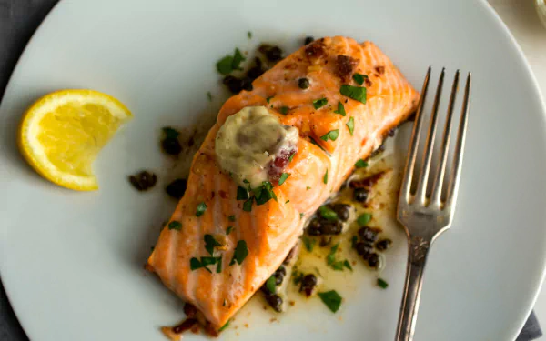  Salmon with anchovy butter