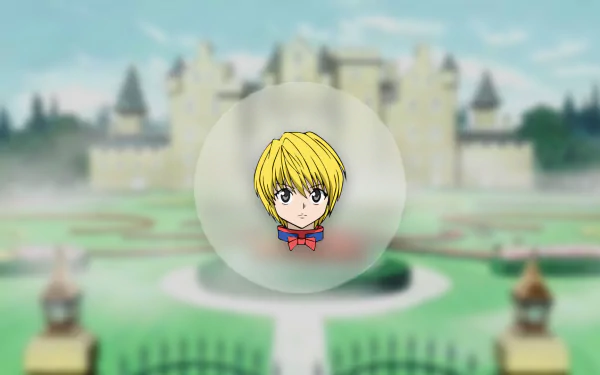 HD wallpaper featuring Kurapika from Hunter × Hunter against a blurred castle background, capturing the anime's distinctive style and character essence.