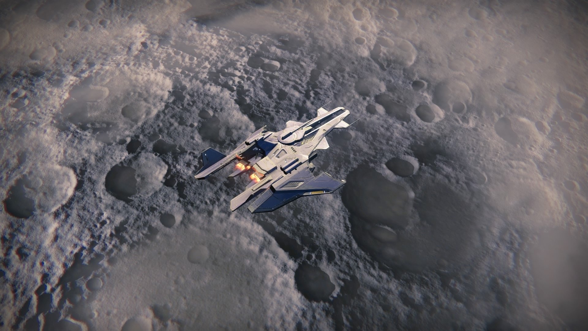 HD PC desktop wallpaper showcasing a spaceship from the video game Destiny flying over a cratered lunar surface.