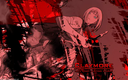 A striking HD desktop wallpaper featuring an anime character from Claymore, surrounded by a dynamic red background, emphasizing action and intensity.