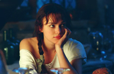 Keira Knightley as Elizabeth Bennet in a scene from the movie Pride & Prejudice, captured in a 4K Ultra HD PC desktop wallpaper.
