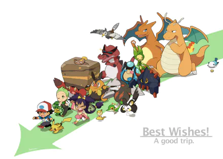 HD PC desktop wallpaper featuring Cilan and various Pokémon characters from the anime series Pokémon.