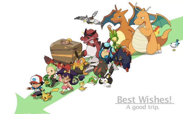 HD PC desktop wallpaper featuring Cilan and various Pokémon characters from the anime series Pokémon.