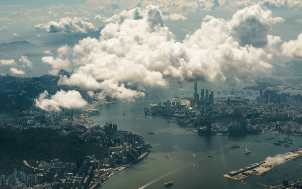 Man Made Hong Kong Cities China Aerial Cityscape Cloud City HD Wallpaper | Background Image