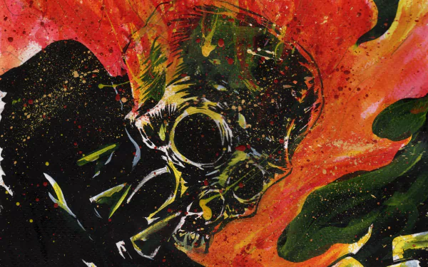 4K Ultra HD wallpaper featuring Ghost Rider, showcasing a dynamic depiction of the character with a fiery background and detailed artistic elements.