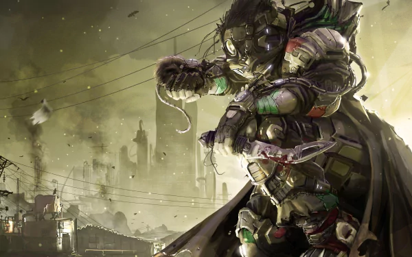 A powerful sci-fi warrior stands ready for battle amidst a dystopian landscape, wearing advanced armor in a striking HD desktop wallpaper that captures the essence of futuristic conflict.