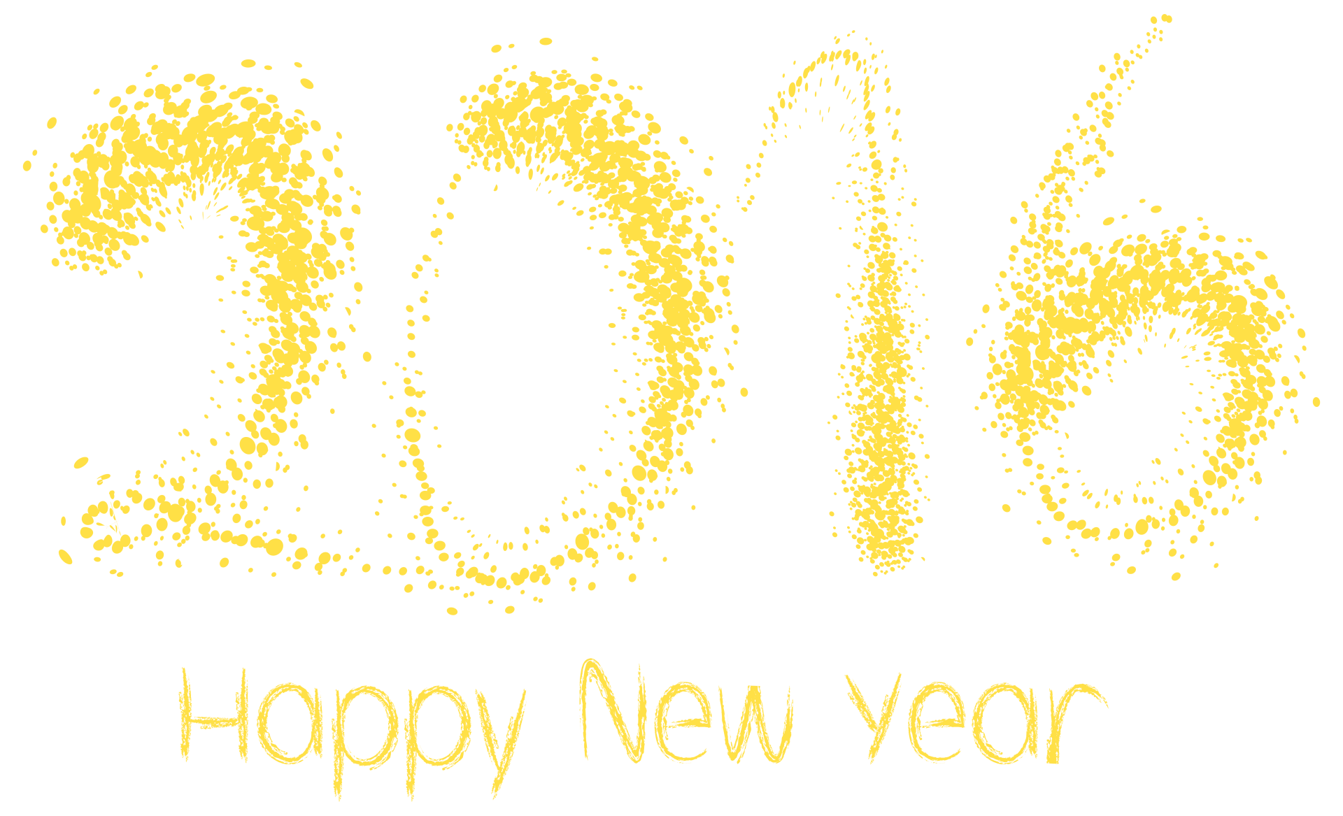 New Year holiday 2016 5K Ultra HD PC desktop wallpaper: yellow glitter 2016 with Happy New Year text on a black background.
