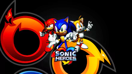 HD PC desktop wallpaper featuring Sonic the Hedgehog, Knuckles the Echidna, and Miles Tails Prower from the video game Sonic Heroes with vibrant, dynamic colors.