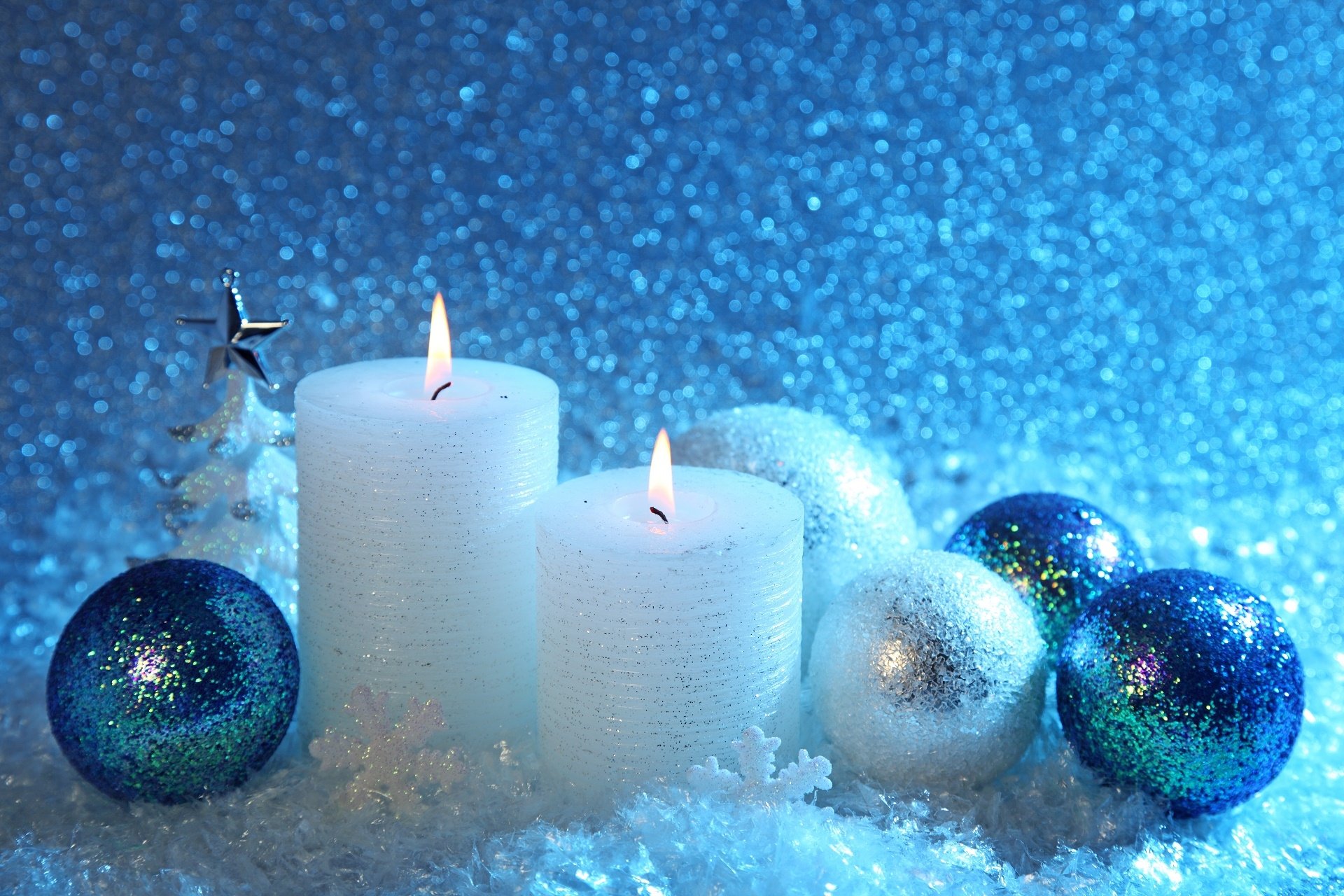 Download Christmas Ornaments Candle Blue Holiday Christmas HD Wallpaper