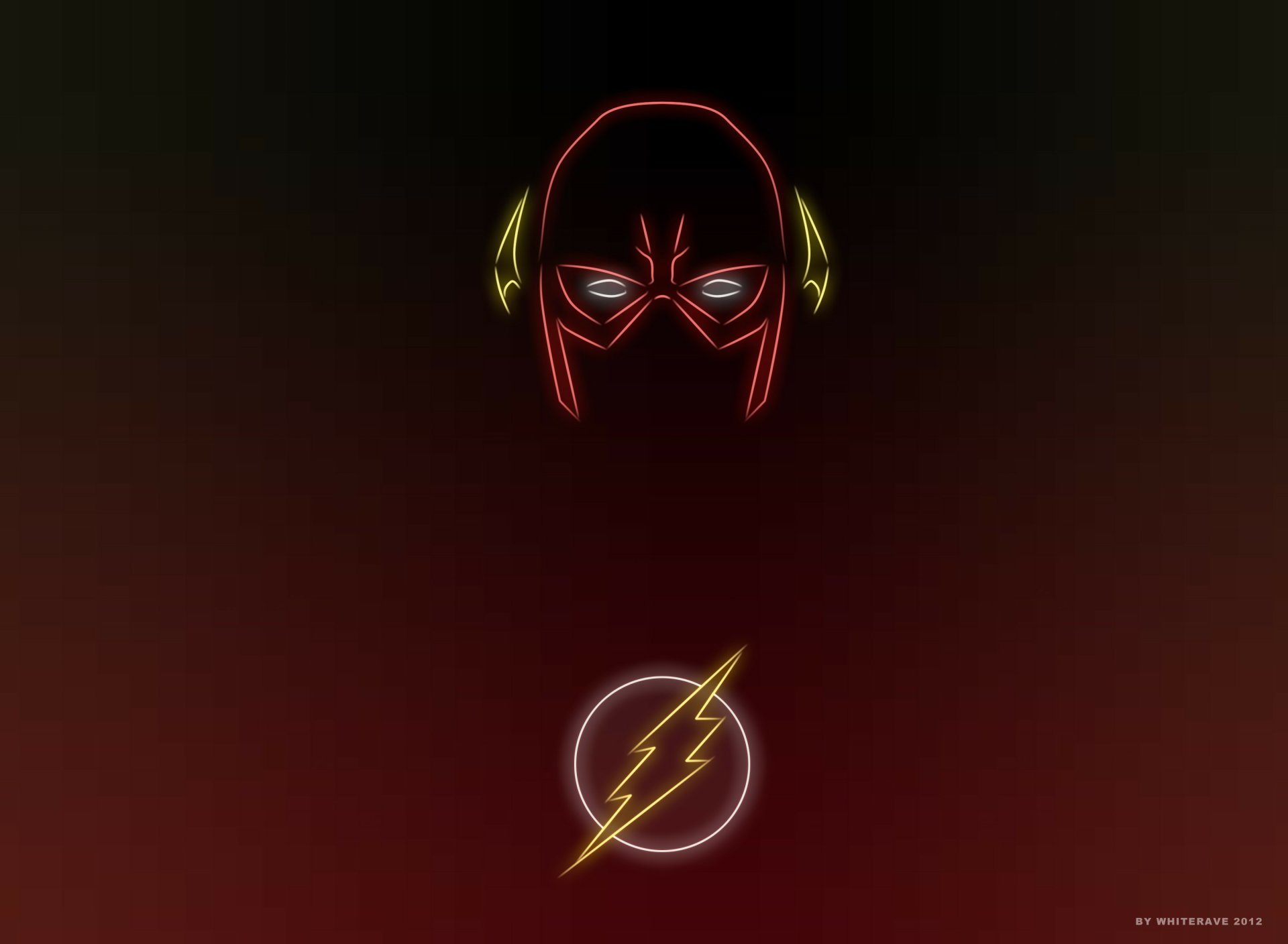 HD desktop wallpaper featuring a minimalist neon outline of The Flash's mask and logo from DC Comics, set against a dark background with a gradient effect.