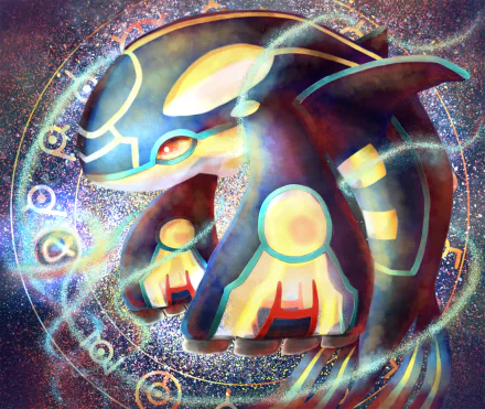 A vibrant HD wallpaper featuring Kyogre from Pokémon, showcasing dynamic colors and mystical patterns, inspired by Pokémon: Omega Ruby and Alpha Sapphire.