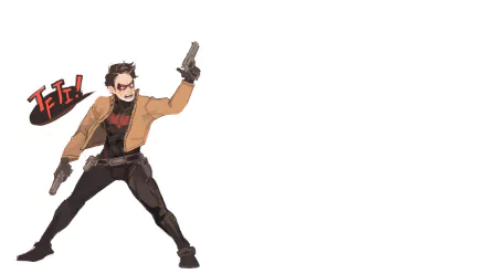 Red Hood, also known as Jason Todd, strikes a confident pose with dual pistols drawn. This vibrant DC Comics artwork makes a striking HD desktop wallpaper.