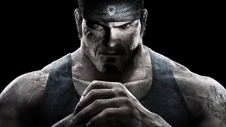 Close-up of Marcus Fenix from Gears of War 3: gritty HD PC desktop wallpaper showing the scarred, bandana-clad soldier with clenched hands and an intense glare against a black background.