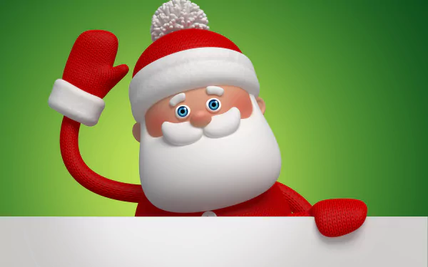 A cheerful Santa Claus waving against a green background, designed as a 4K Ultra HD PC desktop wallpaper celebrating the holiday and Christmas season.