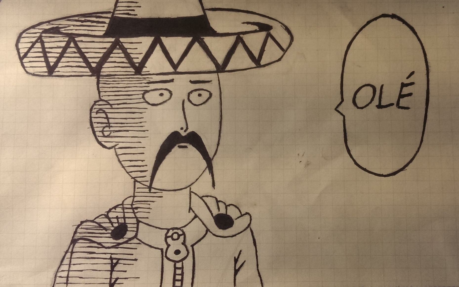 A humorous illustration from the anime One-Punch Man featuring a character in a sombrero, expressing OLÉ. This HD image serves as a vibrant desktop wallpaper.