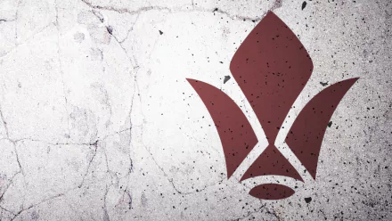 A high-definition desktop wallpaper featuring the Tekkadan logo from the anime series Mobile Suit Gundam: Iron-Blooded Orphans on a textured, cracked white background.