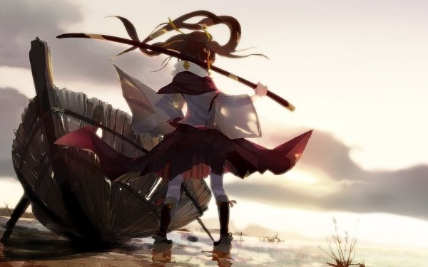 Anime Original Katana Sunset Long Hair HD Wallpaper | Background Image