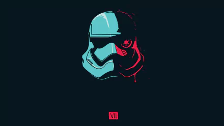 A stylized stormtrooper helmet in vibrant blue and red tones, set against a dark background, captures the essence of Sci-Fi and Star Wars in this HD desktop wallpaper.
