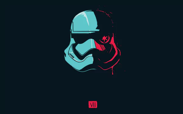 A stylized stormtrooper helmet in vibrant blue and red tones, set against a dark background, captures the essence of Sci-Fi and Star Wars in this HD desktop wallpaper.