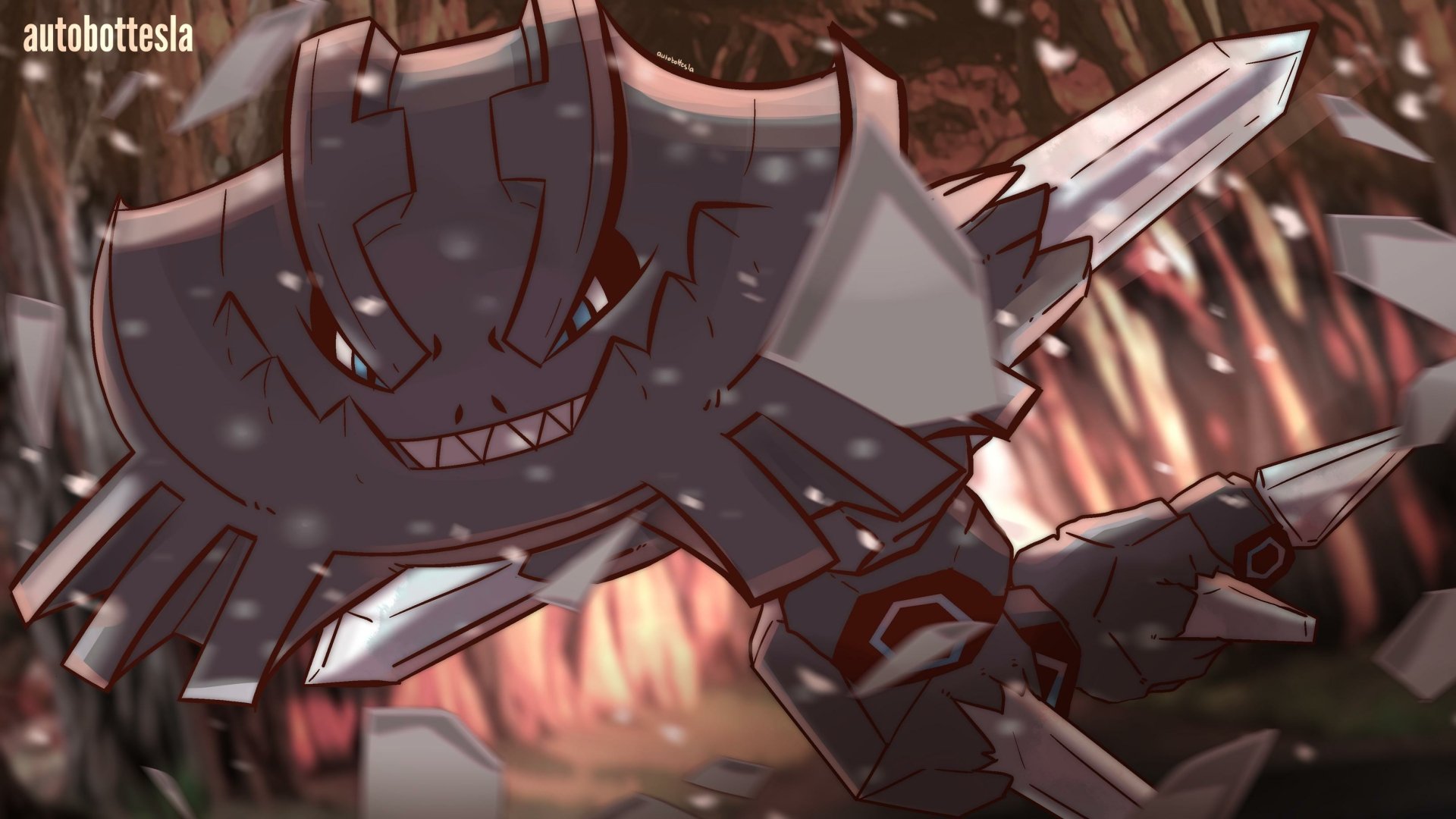 HD PC desktop wallpaper featuring Steelix, a Steel/Ground-type Pokémon, depicted in a dynamic video game-inspired scene.