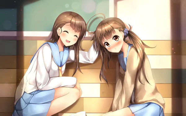 Anime-themed HD wallpaper featuring Kosaki Onodera and Haru Onodera from Nisekoi, showcasing them in a warm and playful moment, exuding friendship and joy.