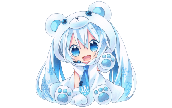 Anime Vocaloid Chibi Twintails Blue Hair Teddy Bear Hood Hatsune Miku Lindo Fondo de pantalla HD | Fondo de Escritorio