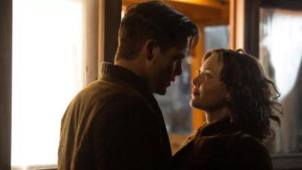 HD desktop wallpaper featuring Holliday Grainger and Chris Pine in a close, intimate scene from the movie The Finest Hours.