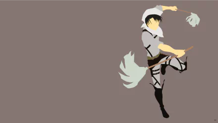HD desktop wallpaper featuring Levi Ackerman from the anime Attack on Titan, shown in a minimalistic style with cleaning tools against a solid background.