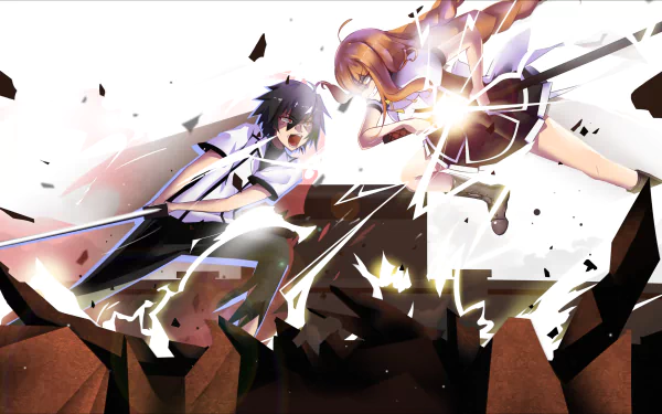 Tohka Todo and Ikki Kurogane clash in an intense battle from Chivalry of a Failed Knight, captured in this dynamic HD anime wallpaper.