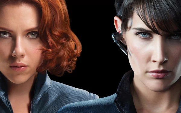 Two fierce female heroes from the Avengers: Natasha Romanoff (Black Widow) portrayed by Scarlett Johansson and Maria Hill played by Cobie Smulders, featured in this HD wallpaper.