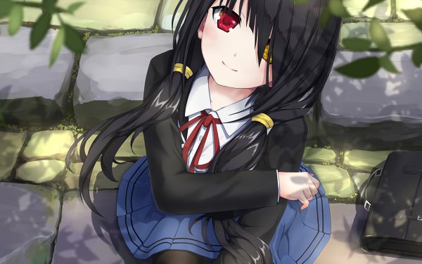 Anime Date A Live Kurumi Tokisaki Heterochromia Long Hair Black Hair School Uniform HD Wallpaper | Background Image