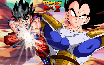 HD wallpaper featuring Goku and Vegeta from Dragon Ball Z, showcasing their intense energy and iconic designs against a vivid background. A dynamic anime scene for fans.