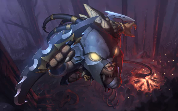 HD PC desktop wallpaper featuring Rengar, a fierce hunter character from the video game League of Legends, set against a dark, ominous forest background.