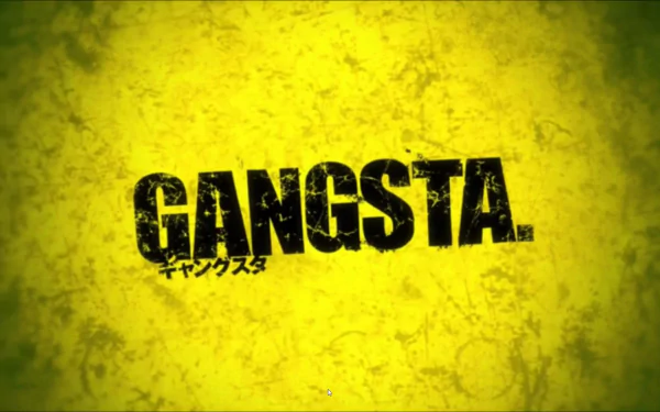 HD desktop wallpaper with a yellow grungy background and the word GANGSTA in black, stylized font, also featuring Japanese katakana text.