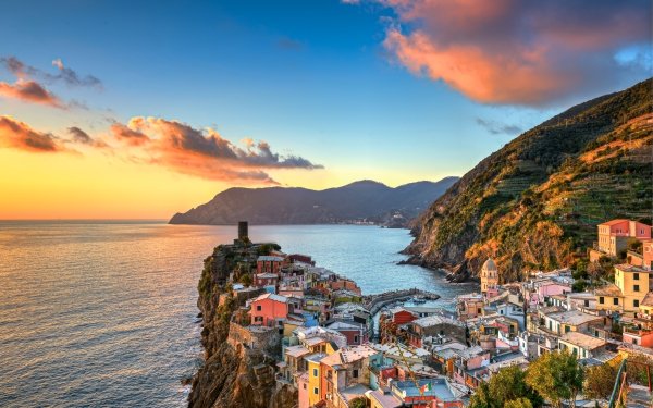Man Made Vernazza Towns Italy Cinque Terre Liguria Coast Sunset Village HD Wallpaper | Background Image