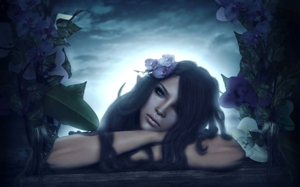 Fantasy Women Mood Flower Hair Sad Lonely HD Wallpaper | Background Image