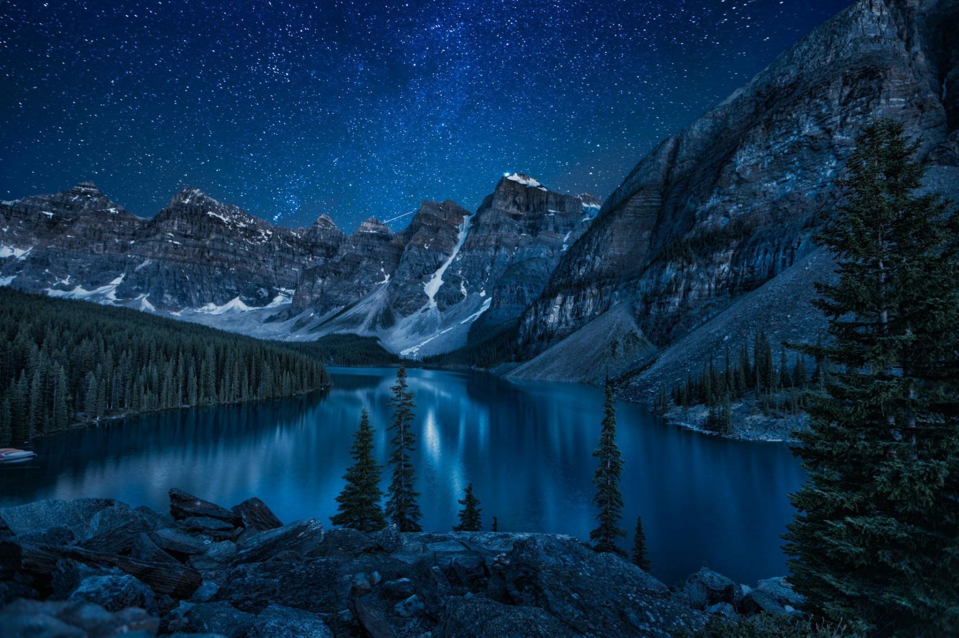 Moraine Lake: A Winter Night Sky HD Wallpaper