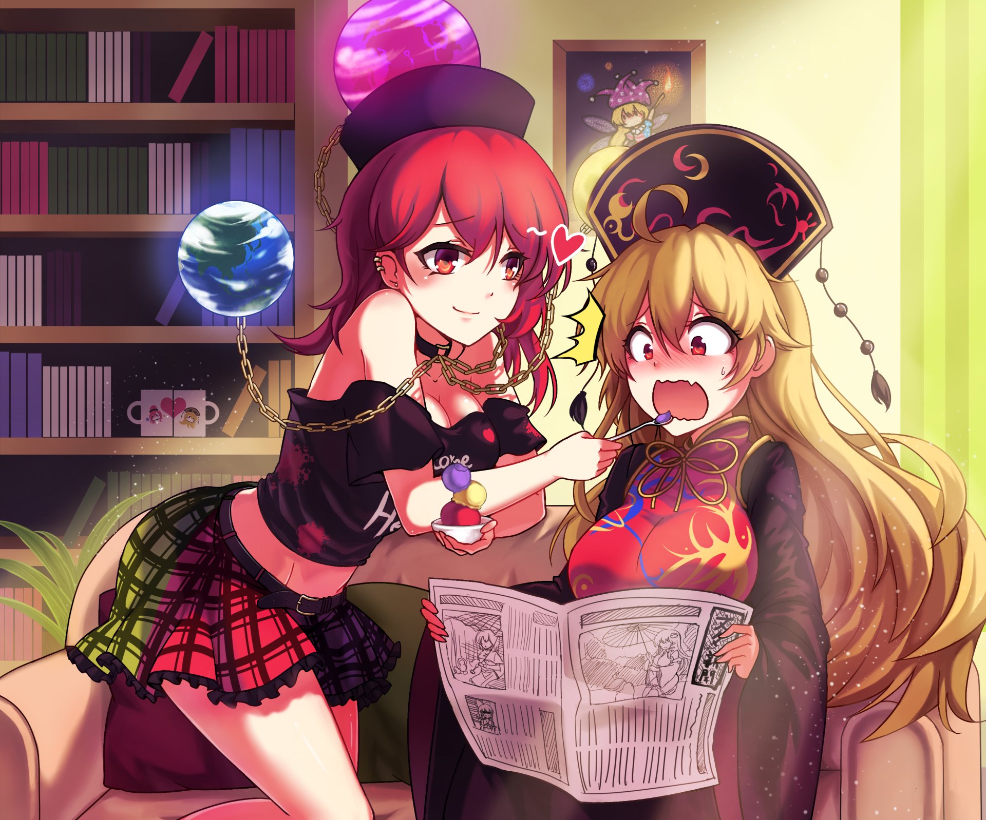 Download Video Game Hat Japanses Clothes Blush Book Red Eyes Blonde Red Hair Short Hair Long