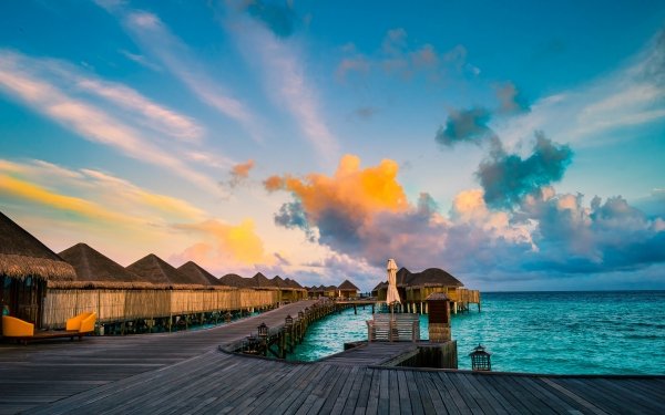 Hecho por el hombre Centro Turístico Bungalow Maldives Océano Nube Fondo de pantalla HD | Fondo de Escritorio