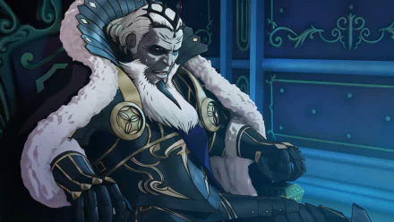 HD desktop wallpaper from Fire Emblem Fates: Conquest featuring a regal character in ornate armor seated on a throne.