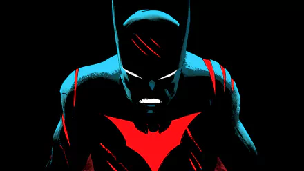 HD desktop wallpaper featuring Terry McGinnis as Batman from the TV show Batman Beyond, showcasing a dark, stylized portrait with striking red and blue highlights.
