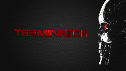 A high-definition desktop wallpaper featuring a sleek Terminator skull design with the bold text TERMINATOR set against a dark background, inspired by the iconic movie.