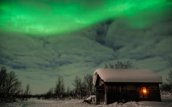 Earth Aurora Borealis Cabin Winter HD Wallpaper | Background Image