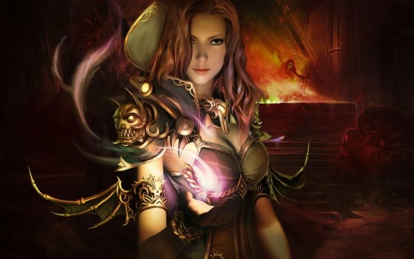 Fantasy Warrior Skull Fire Woman Warrior HD Wallpaper | Background Image