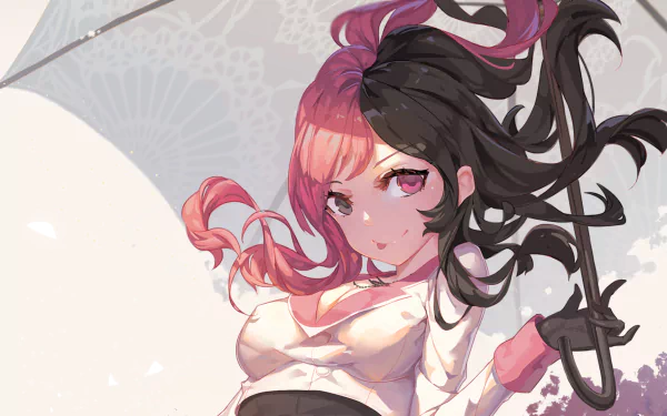 A vibrant HD wallpaper featuring Neopolitan from RWBY, showcasing her stylish appearance with a parasol, blending anime aesthetics with dynamic colors and details.