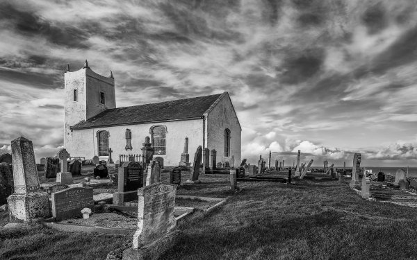 Religious Church Churches Graveyard Black & White Sky Cloud Cemetery HD Wallpaper | Background Image