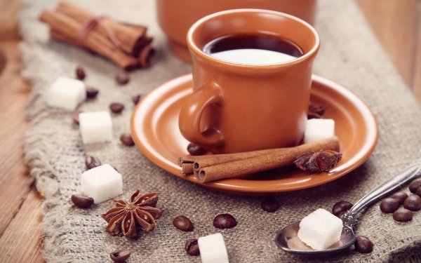 Food Coffee Coffee Beans Cinnamon Sugar Cup HD Wallpaper | Background Image