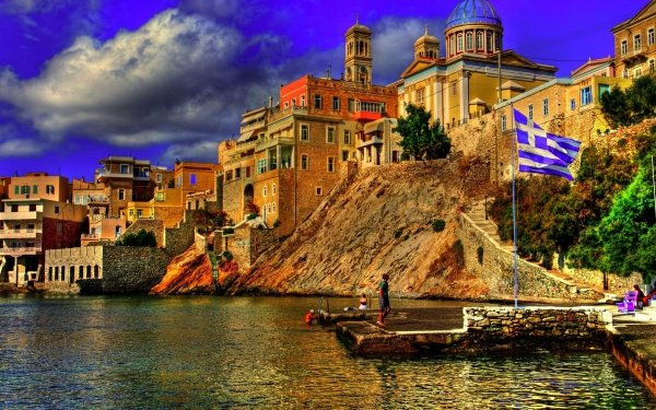 Man Made Town Towns Coastline Building Greece HD Wallpaper | Background Image