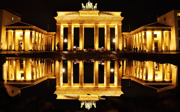 Man Made Brandenburg Gate Monuments Germany Monument Night Light Reflection Berlin HD Wallpaper | Background Image